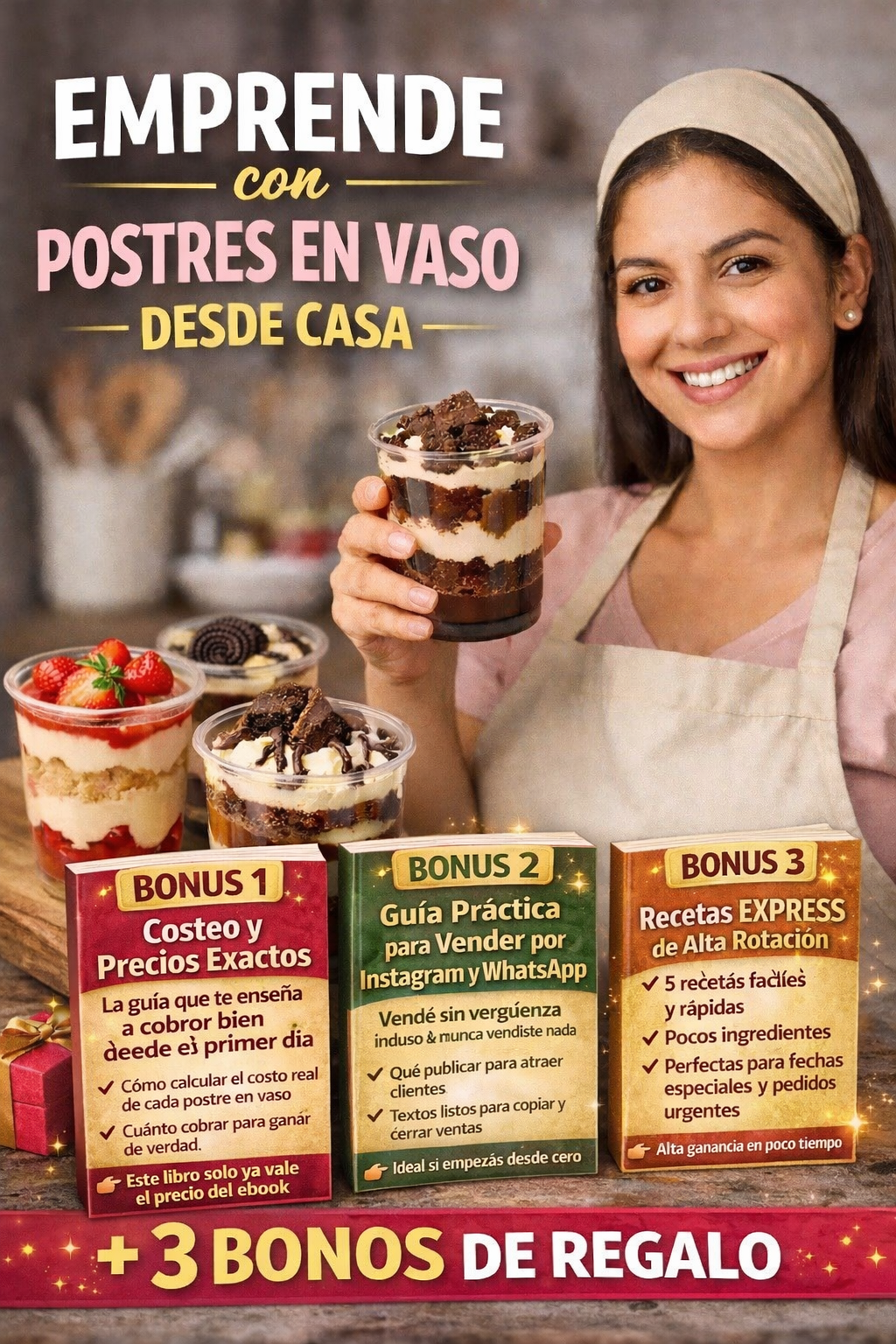 Emprende con Postres en Vasos + 3 Bonos y Gana +$500 al Mes